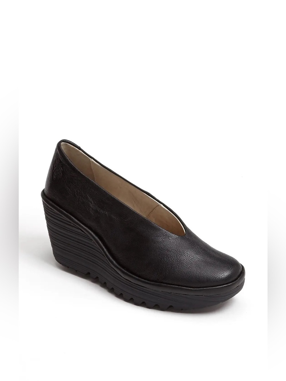 Fly London Yaz Wedge Chunky Heel Textured Leather Pump Womens 40 Black